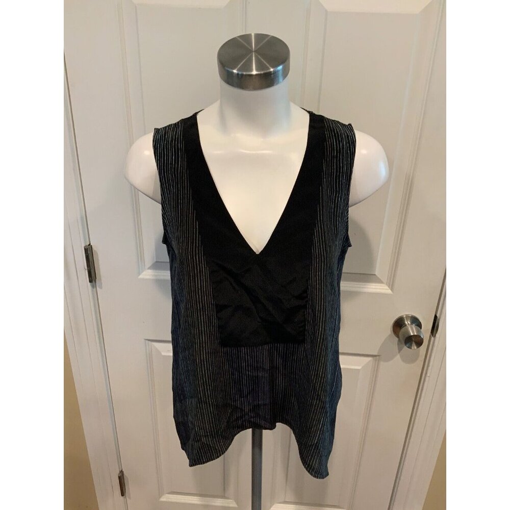 BCBG Max Azria Black And Colored Striped 100% Silk "Paris" Tank Top, Size XS